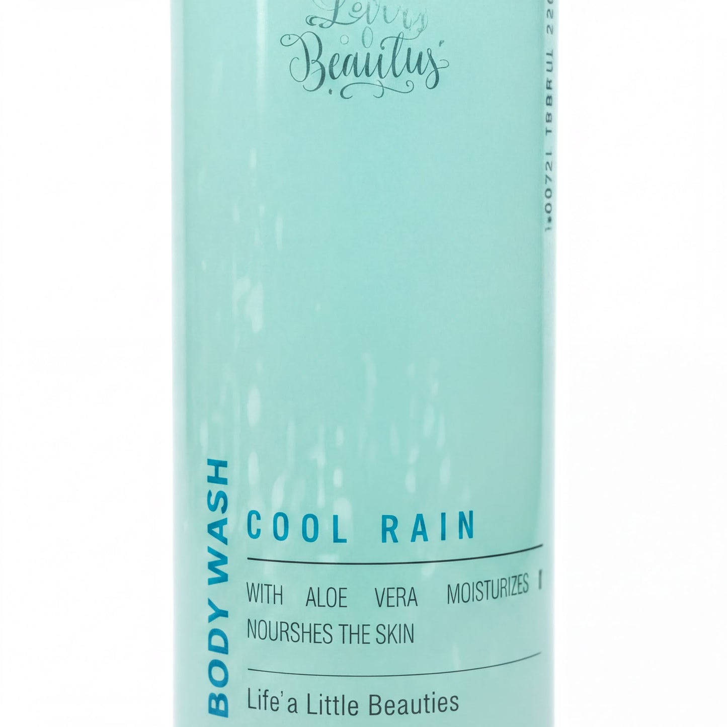 a bottle of body wash with a light blue color.