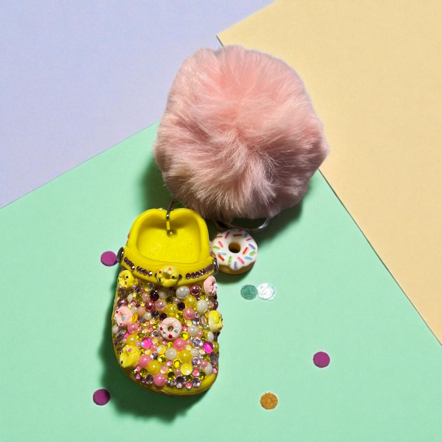 Bedazzled Handmade Croc Keychain – Pearl Donut Style 2