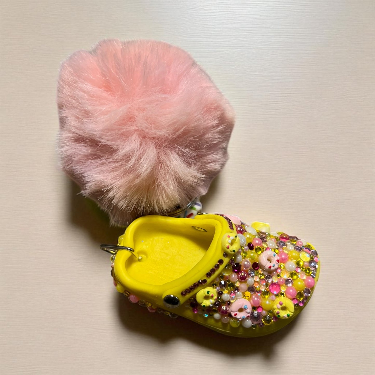 Bedazzled Handmade Croc Keychain – Pearl Donut Style 2