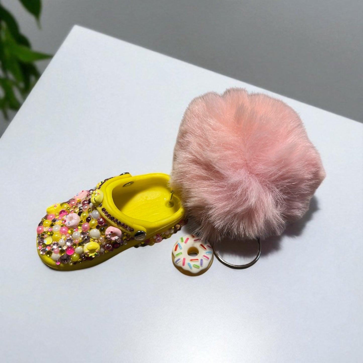 Bedazzled Handmade Croc Keychain – Pearl Donut Style 2