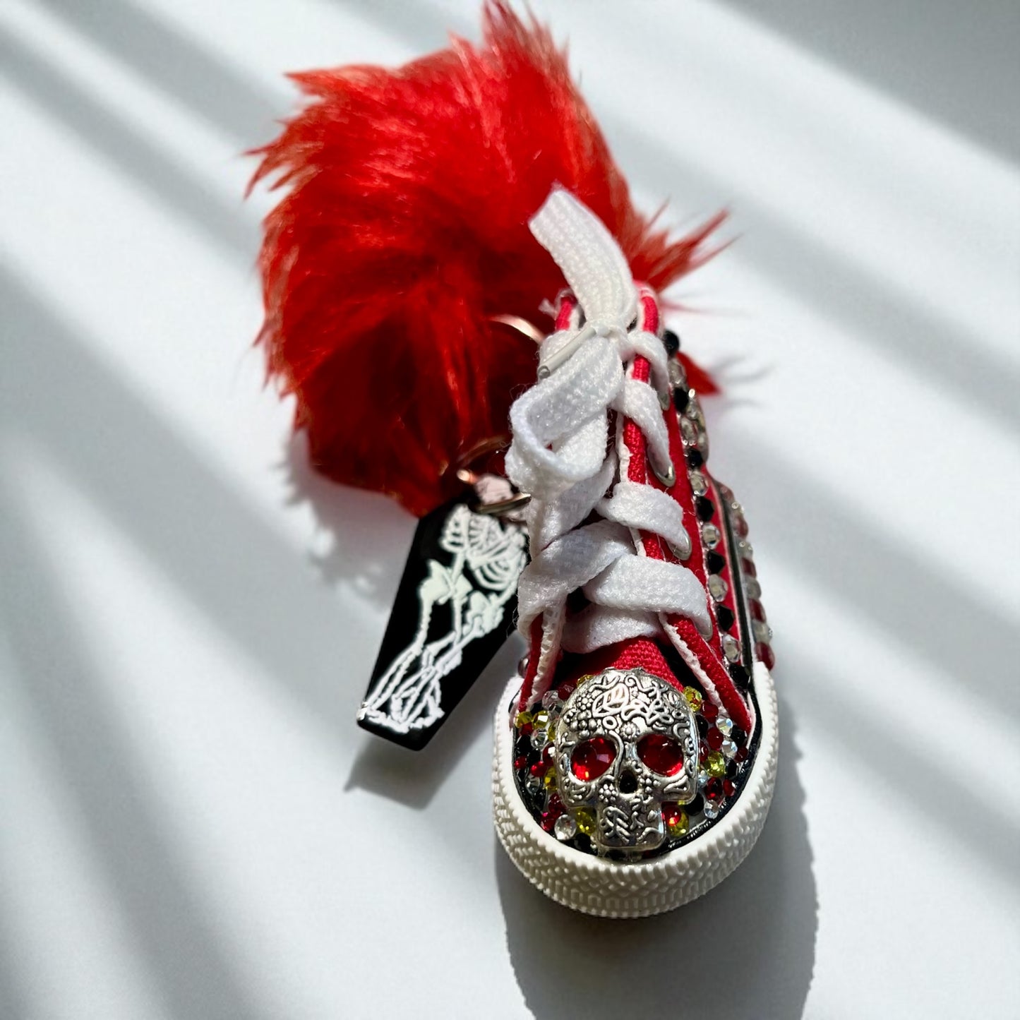 Bedazzled Handmade Converse Keychain - Red Skull