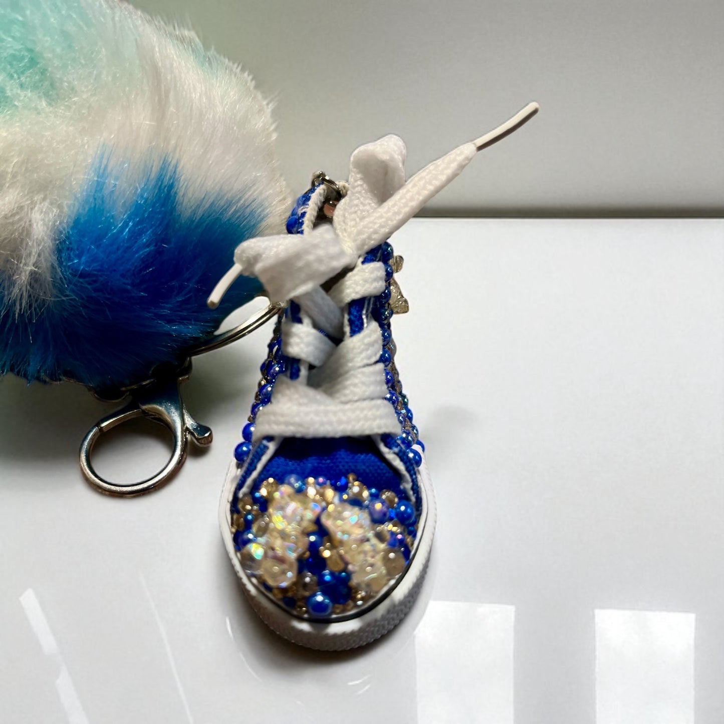 Bedazzled Handmade Converse Keychain - Clear Teddy
