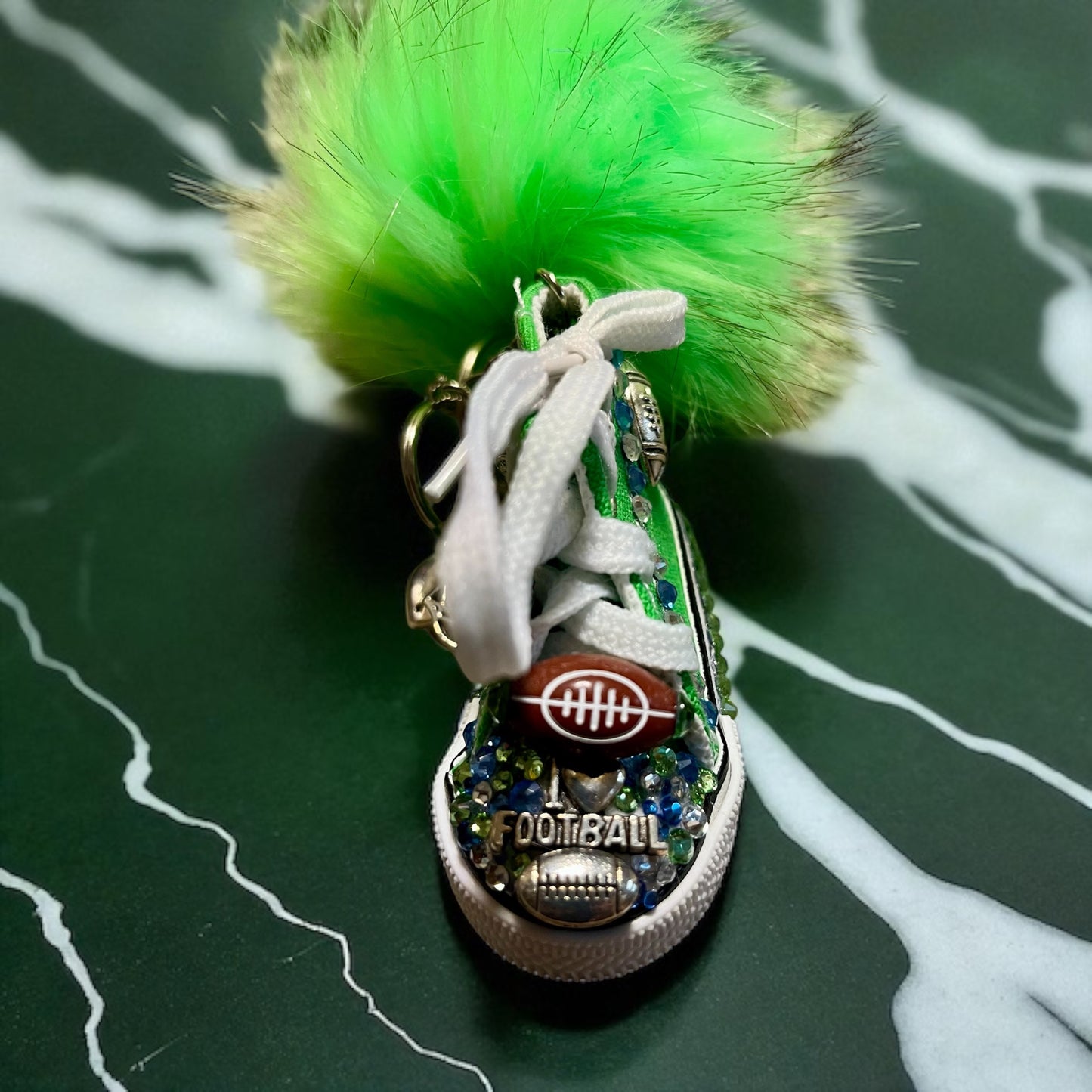 Bedazzled Handmade Converse Keychain – Football Style 2