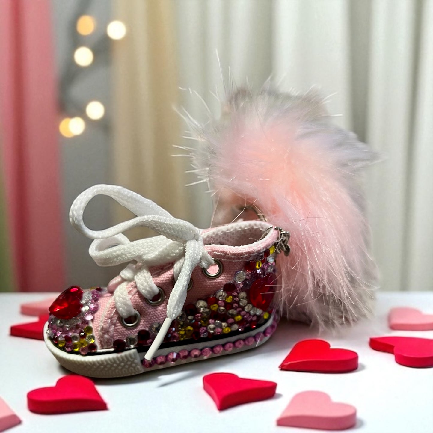 Bedazzled Handmade Converse Keychain-xoxo Heart Love