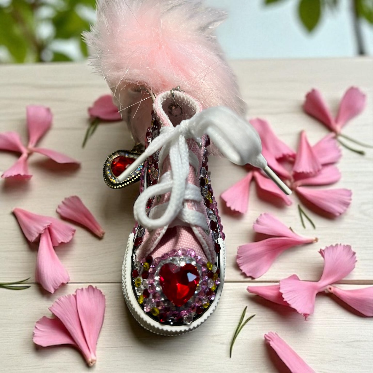 Bedazzled Handmade Converse Keychain-xoxo Heart Love