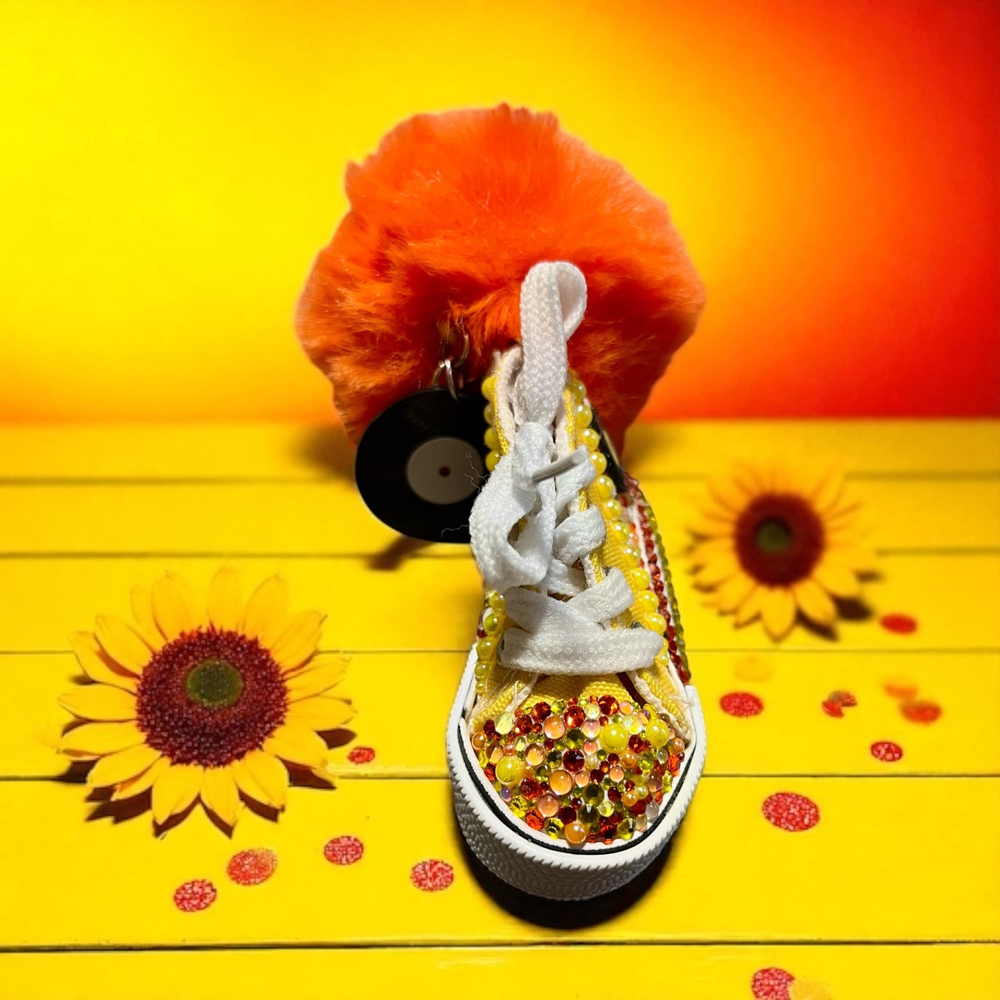 Bedazzled Handmade Converse Keychain: Disco Track Record