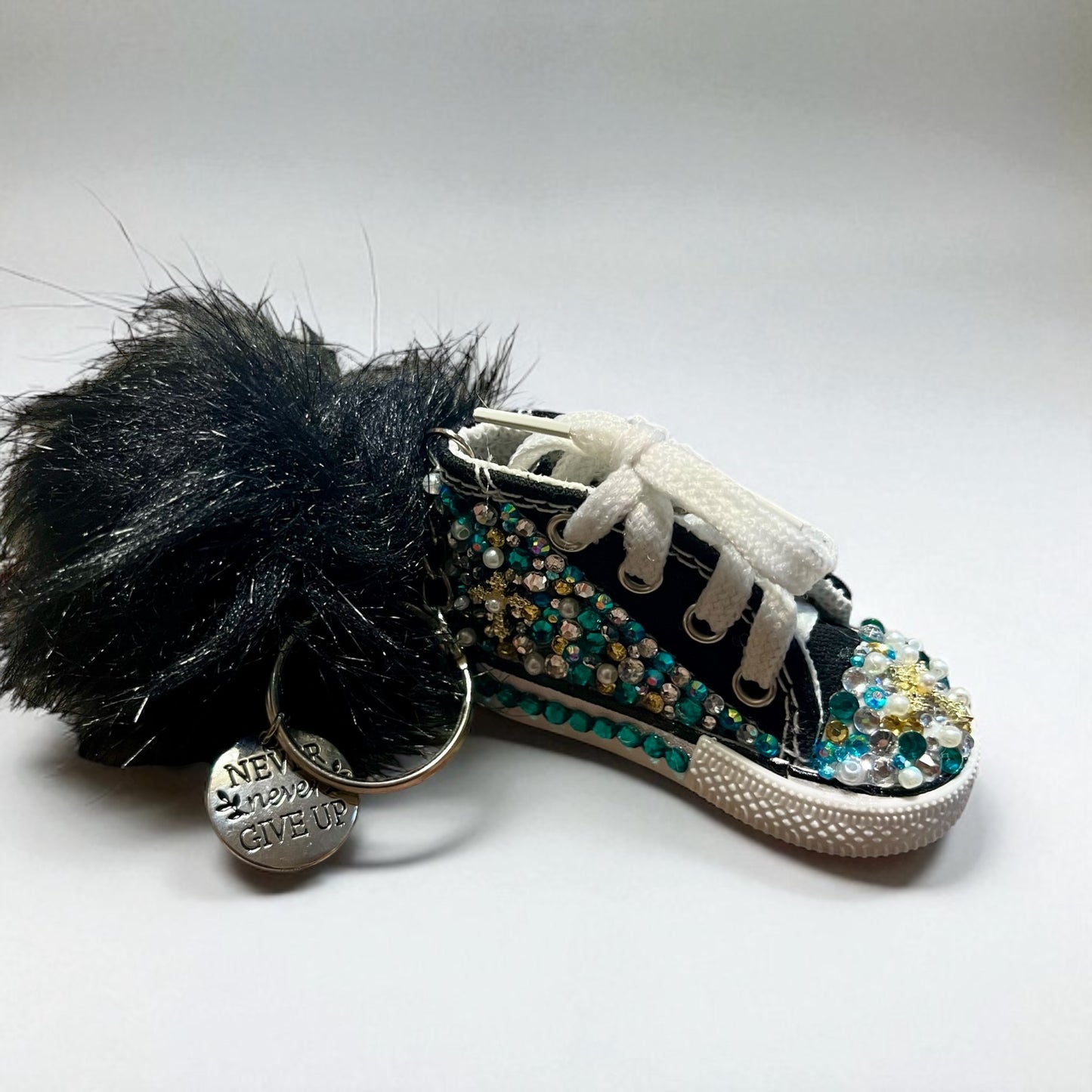 Bedazzled Handmade Converse Keychain – Never Give Up