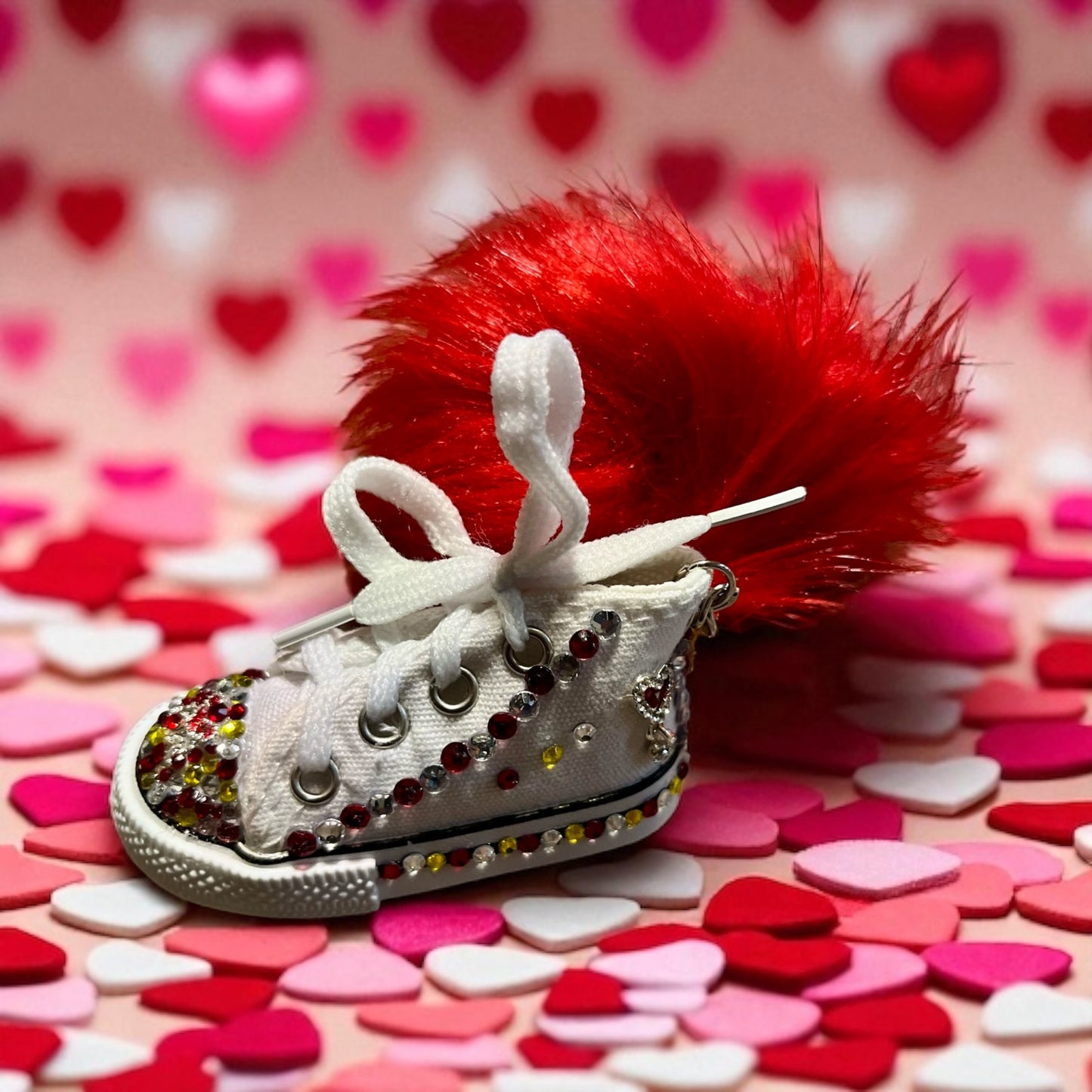 Bedazzled Handmade Converse Shoe Keychain – Heart Love