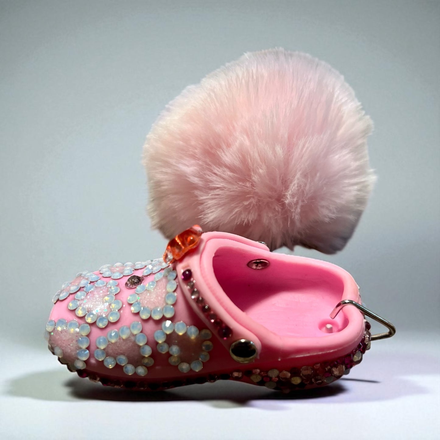 Bedazzled Handmade Crock Keychain: Pink Love Teddy Bear