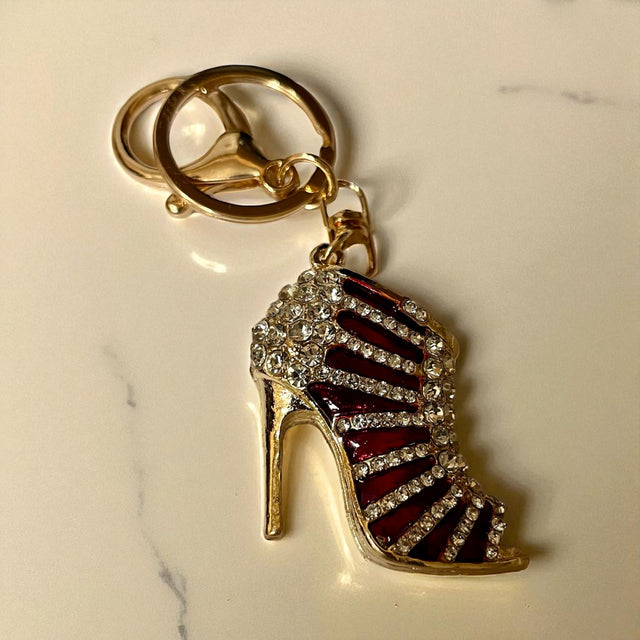 Elegant Rhinestone Stripe Pump Heels Keychain