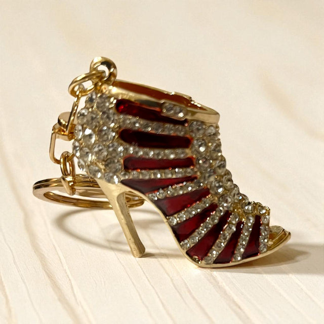 Elegant Rhinestone Stripe Pump Heels Keychain