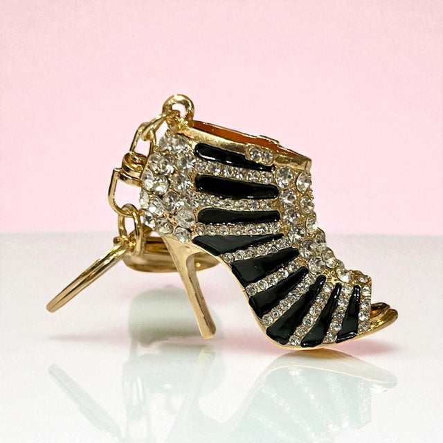 Elegant Rhinestone Stripe Pump Heels Keychain