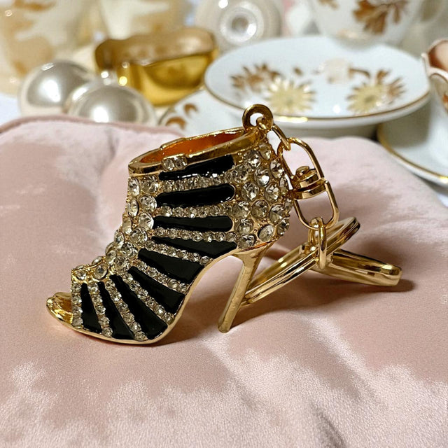 Elegant Rhinestone Stripe Pump Heels Keychain