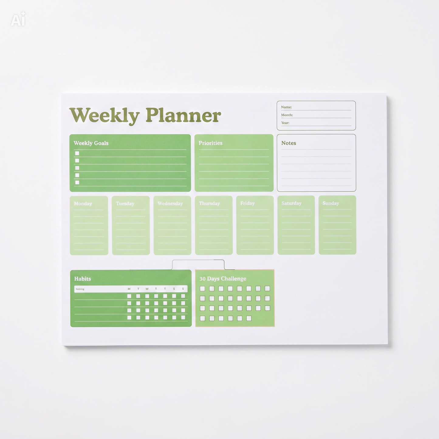 Weekly Planner Notepad: Goals, Priorities, Habits Tracker