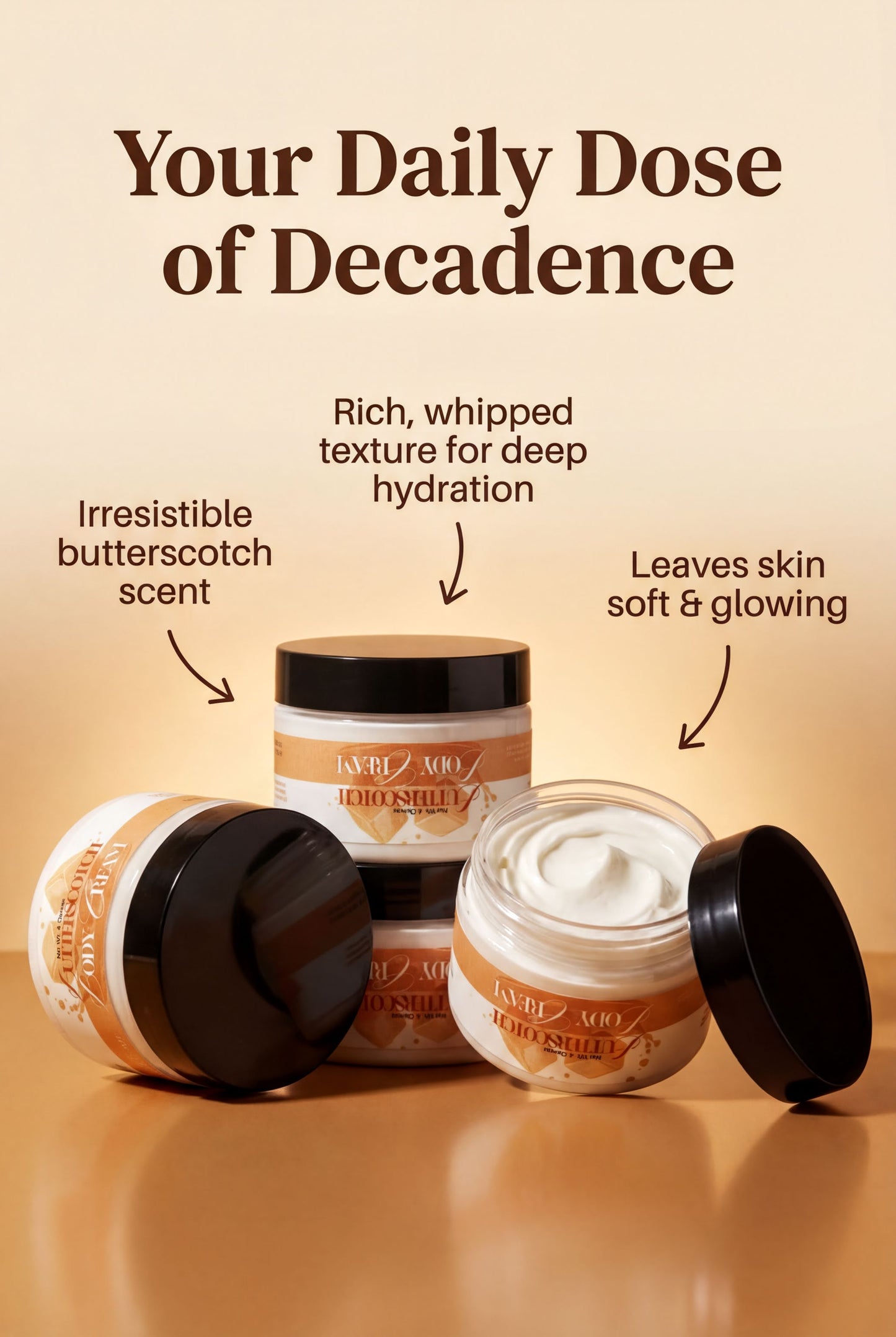 three jars of a product with a focus on the rich, whipped texture and deep hydration properties.