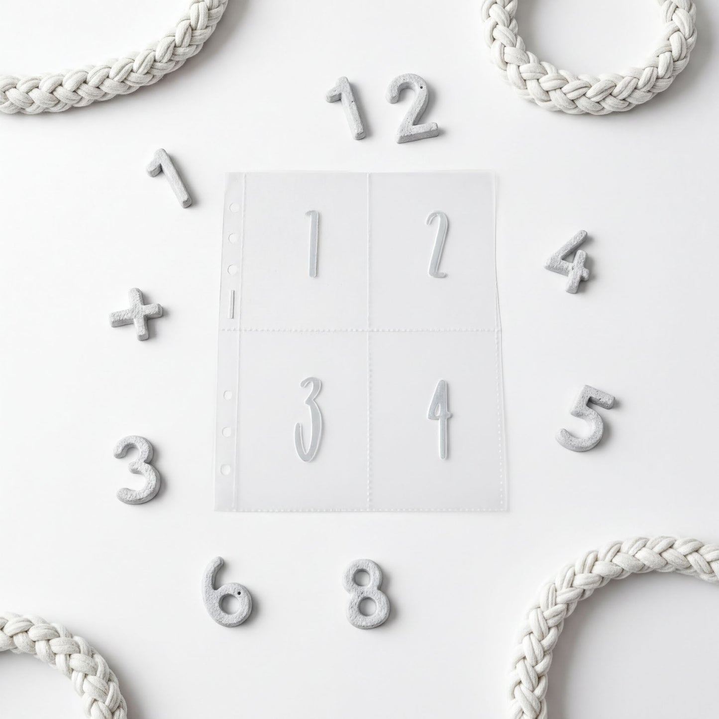a collection of numbers and numbers on a white background, arranged in a circular pattern.