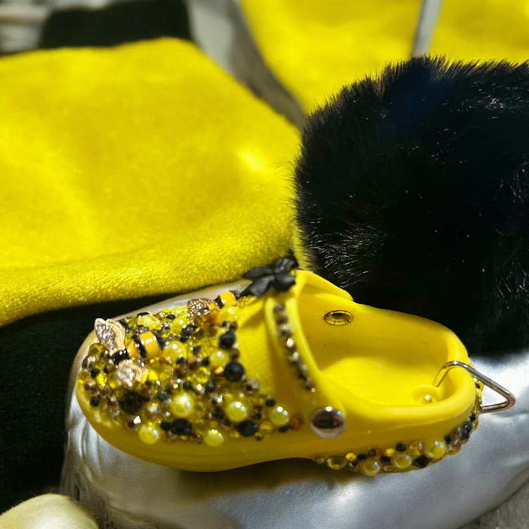 Bedazzled Handmade Croc Keychain - Bumble Bee