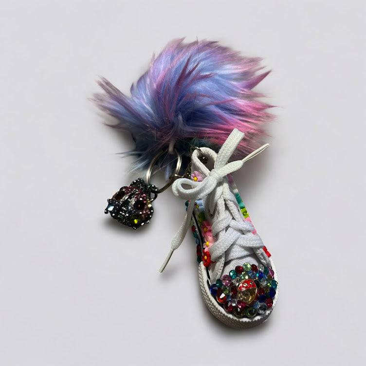 Bedazzled Handmade Converse Keychain - Blooming Ladybug