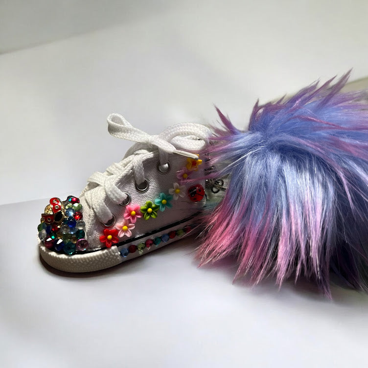 Bedazzled Handmade Converse Keychain - Blooming Ladybug