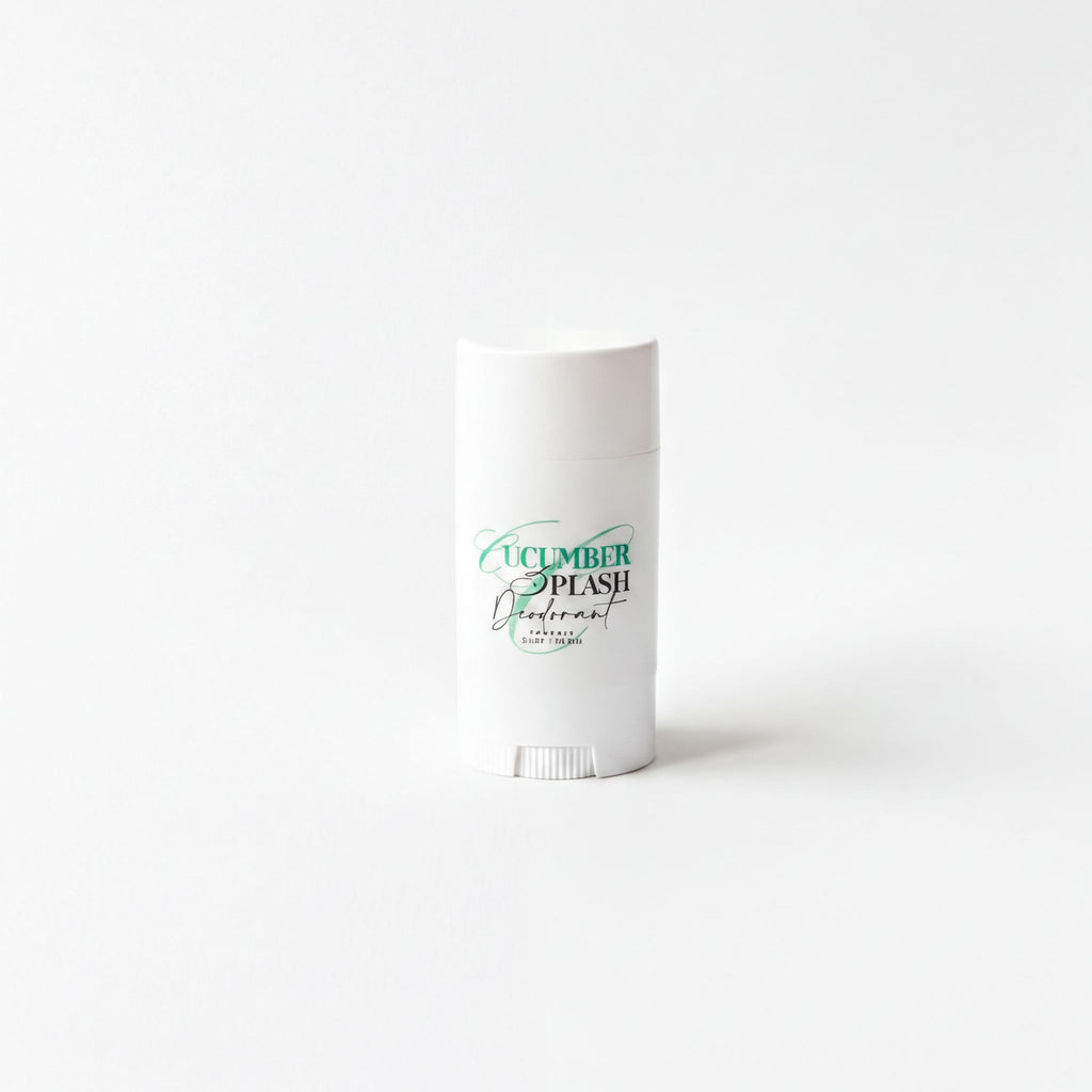 A white deodorant stick with green text and a green design on it.