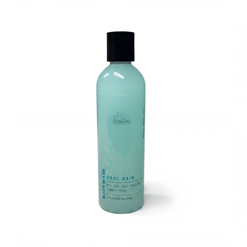 A bottle of LESS THAN 500 characters product, which is a cool rain lotion.