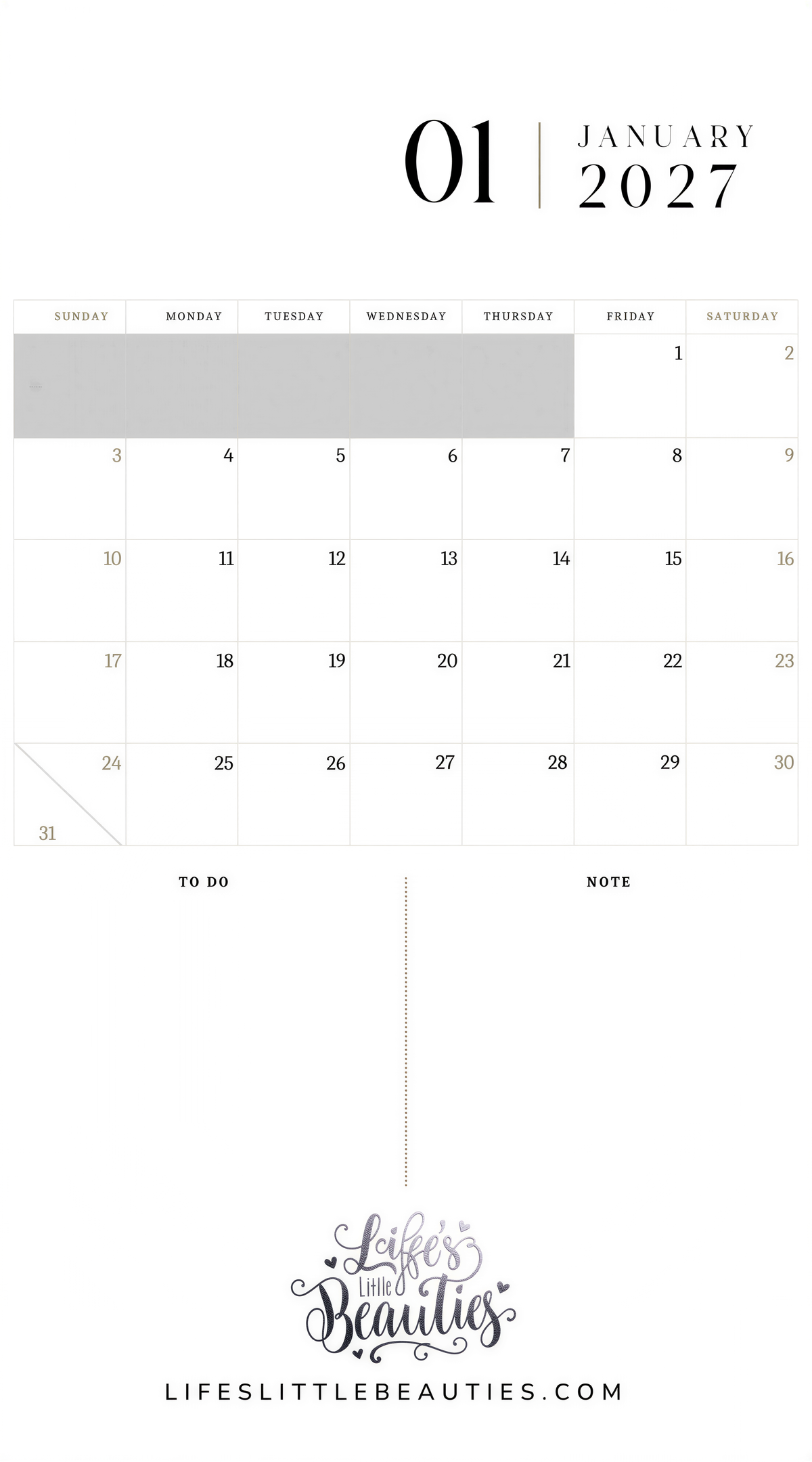 The image is a calendar for January, displaying the days of the week and the date.