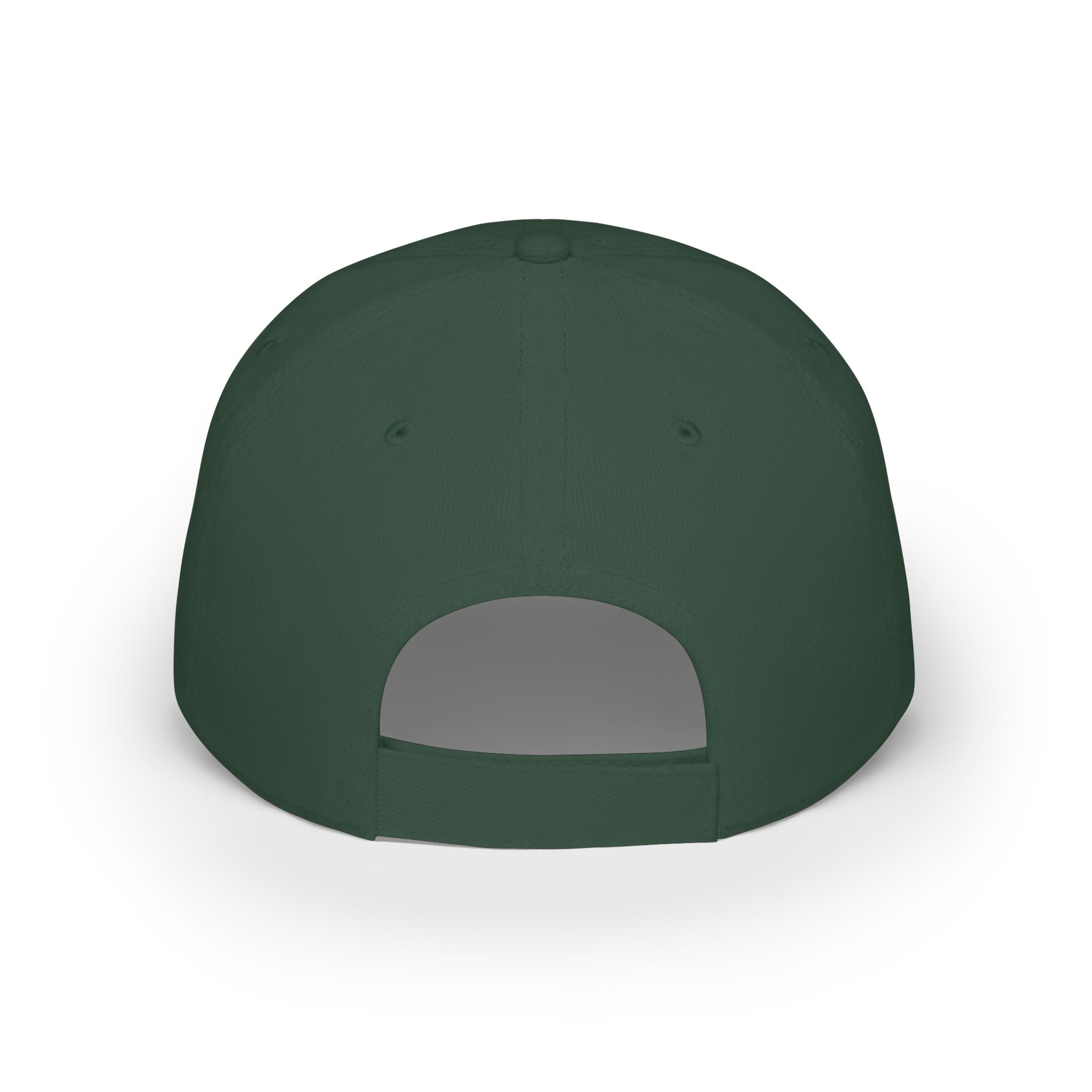 Dark green baseball cap back view with adjustable strap