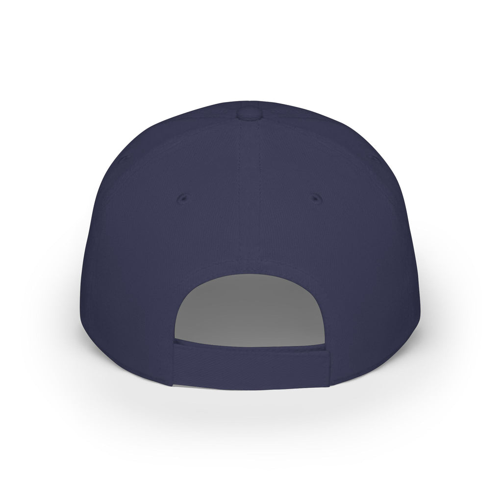 Navy blue baseball cap back view with adjustable strap