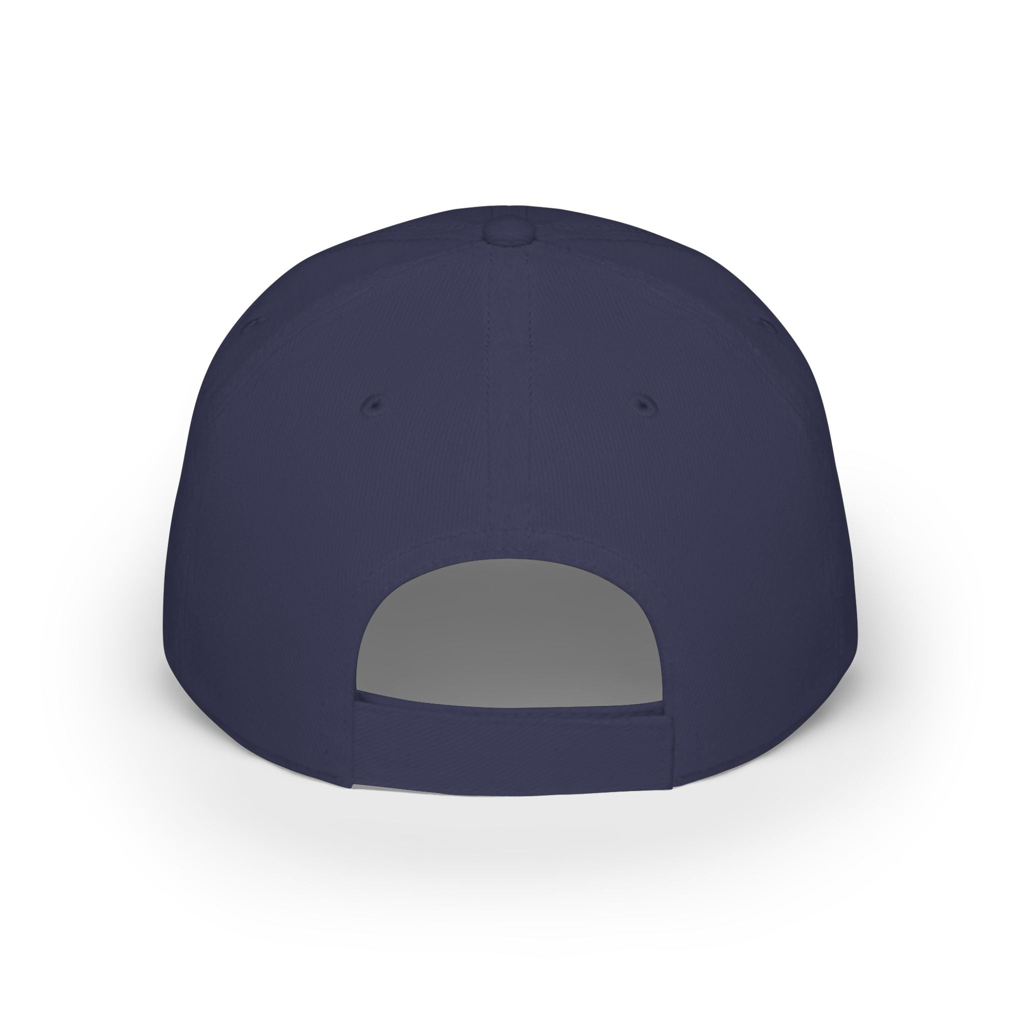 Navy blue baseball cap back view with adjustable strap