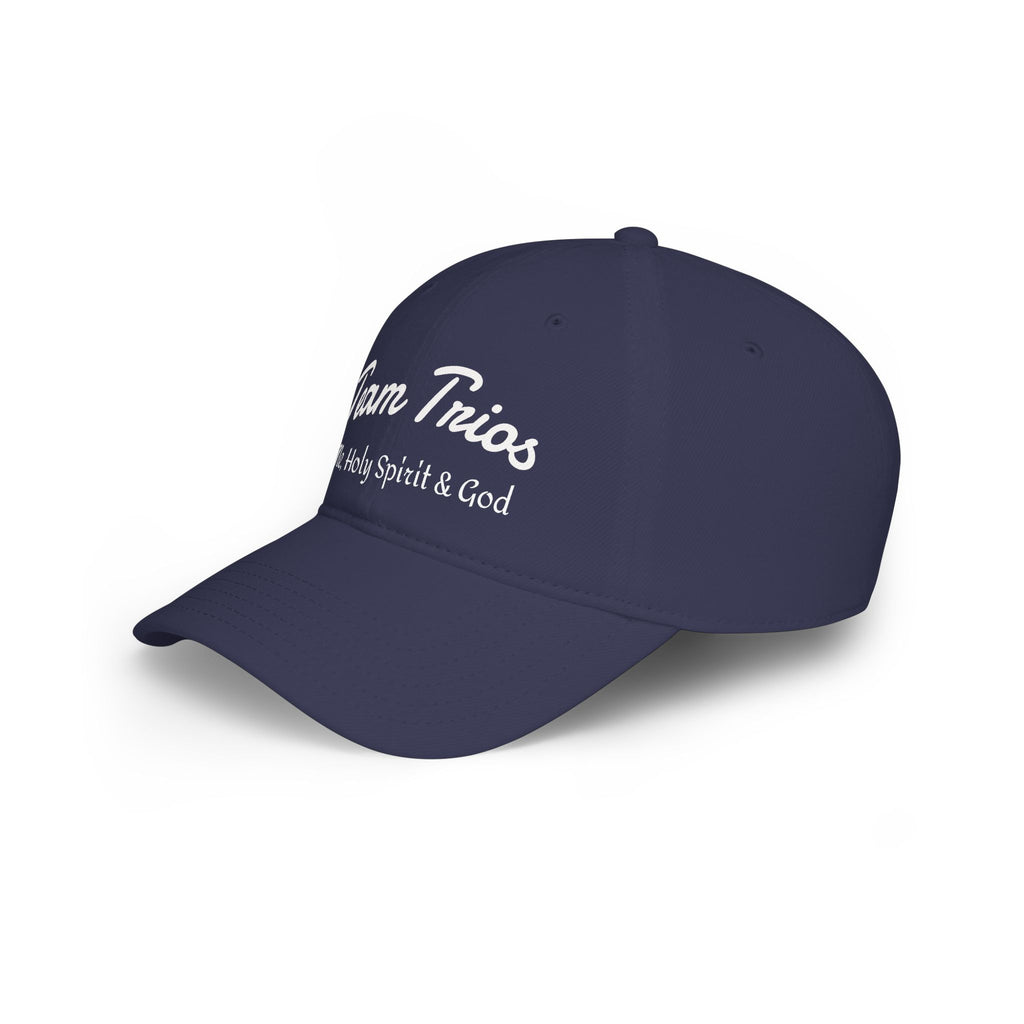 Navy blue cap with 'Team Trios' and 'Holy Spirit & God' text in white script