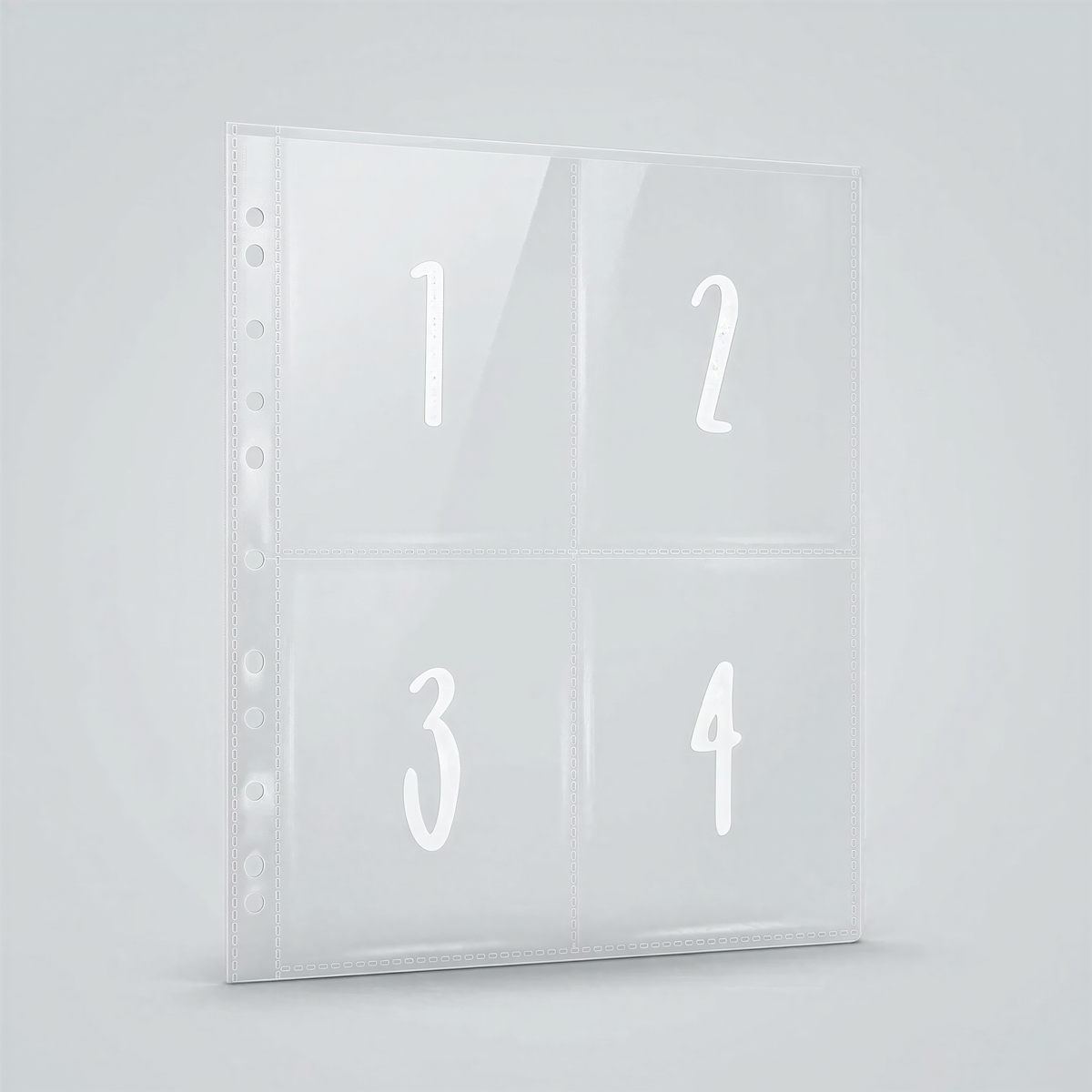 A clear plastic page with the numbers 1, 2, 3, and 4 printed on it.