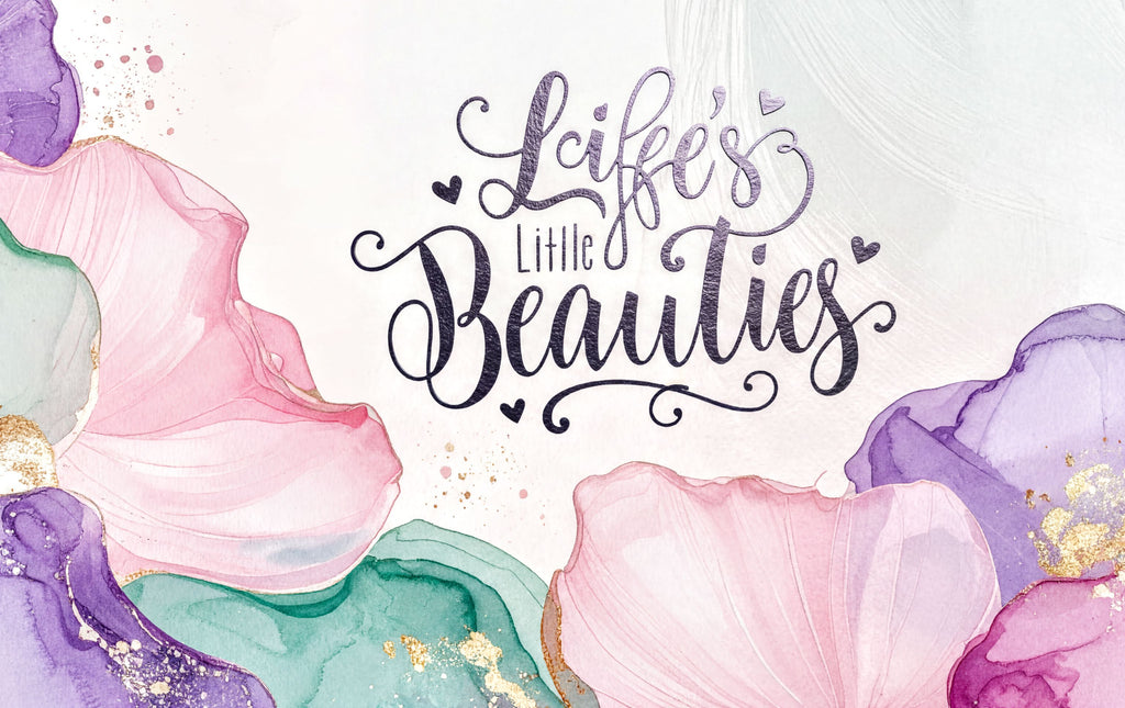 Life's Little Beauties logo with watercolor flowers and gold accents, representing natural beauty products.