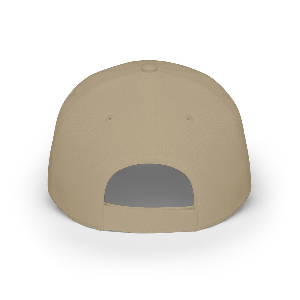 Beige baseball cap back view with adjustable strap and ventilation holes
