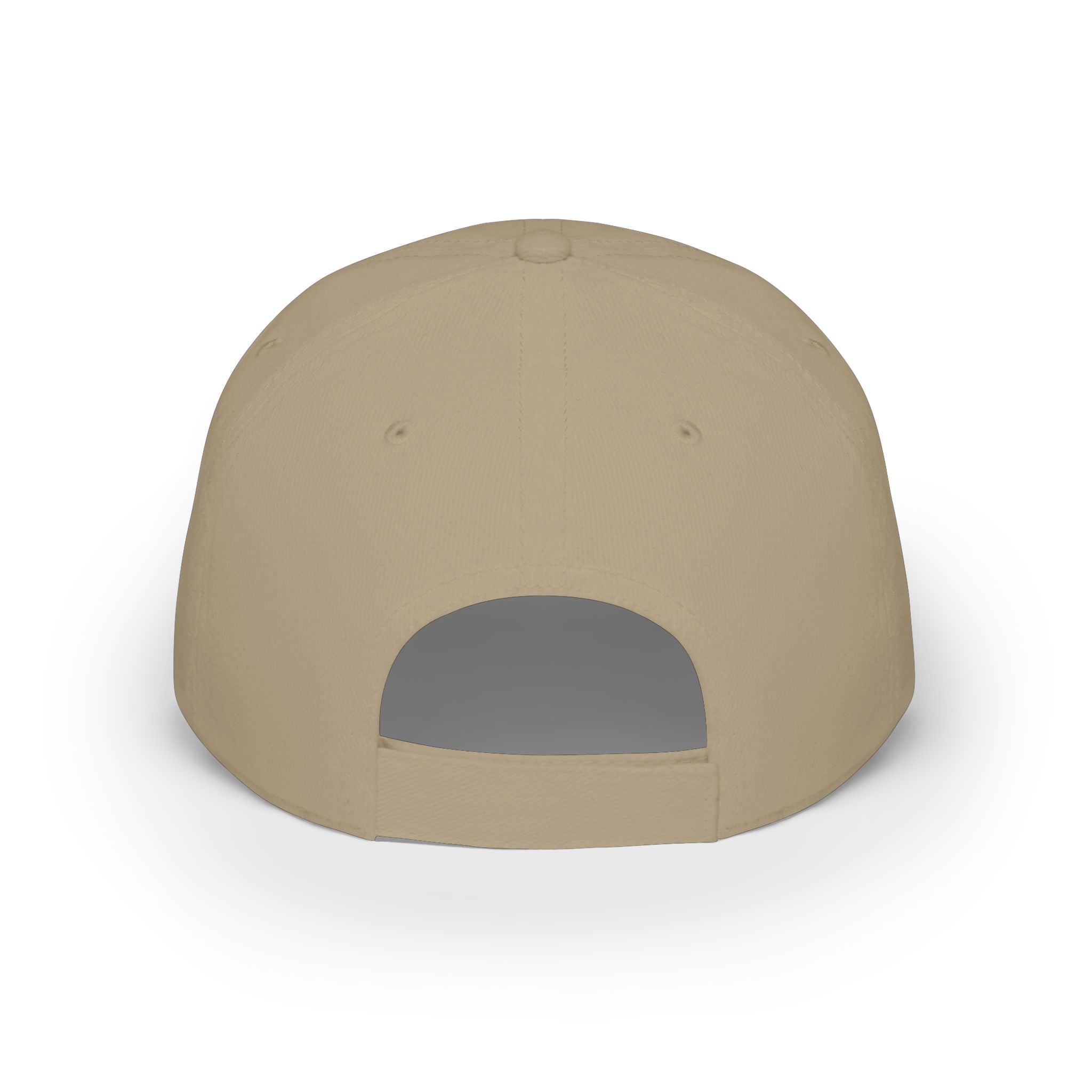 Beige baseball cap back view with adjustable strap and ventilation holes
