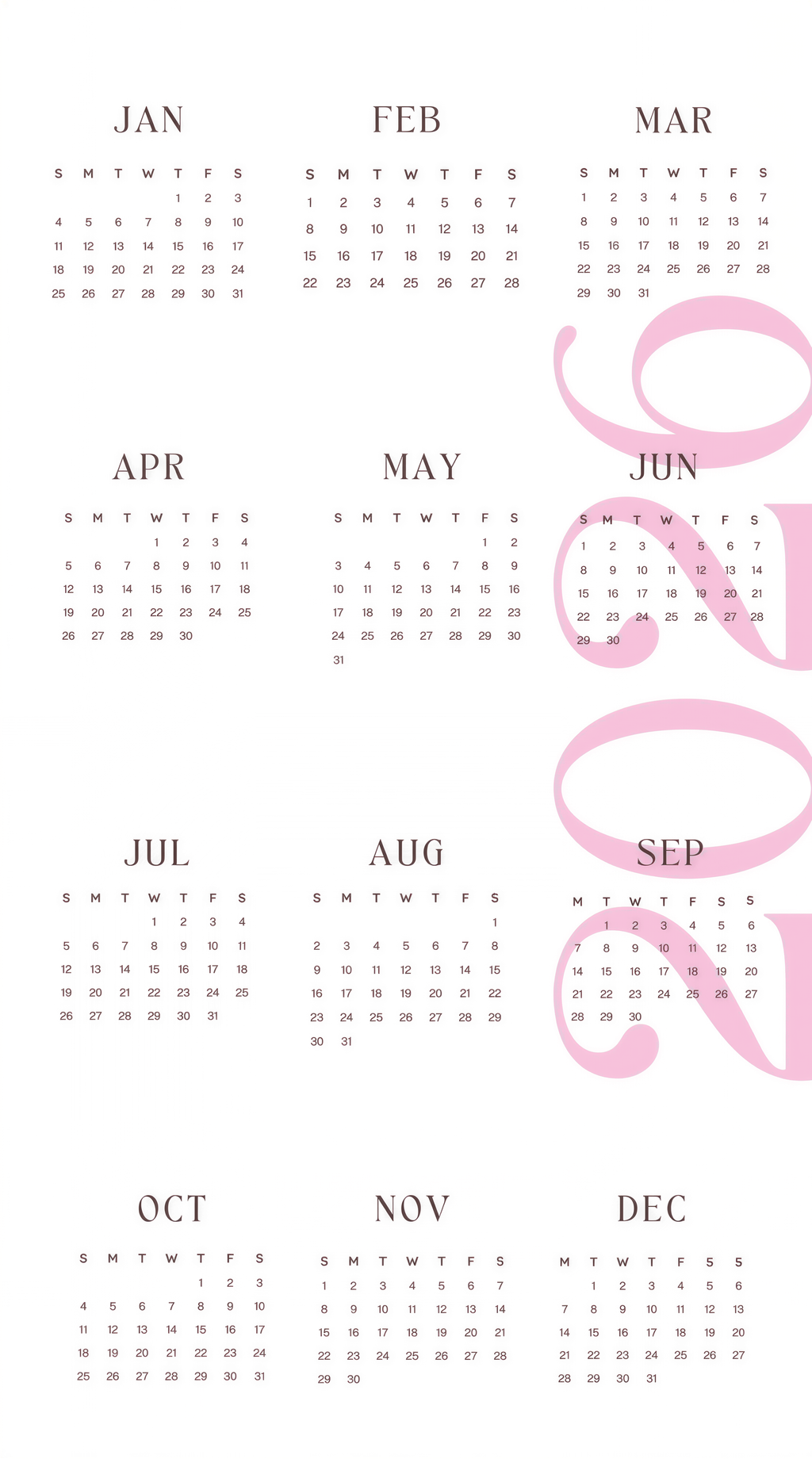 a calendar for the year 2021, displaying the months of the year in a grid format.