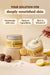a hand scooping out a jar of moisturizing lotion from a jar, with sliced bananas and a spoon nearby. The text above the image reads 