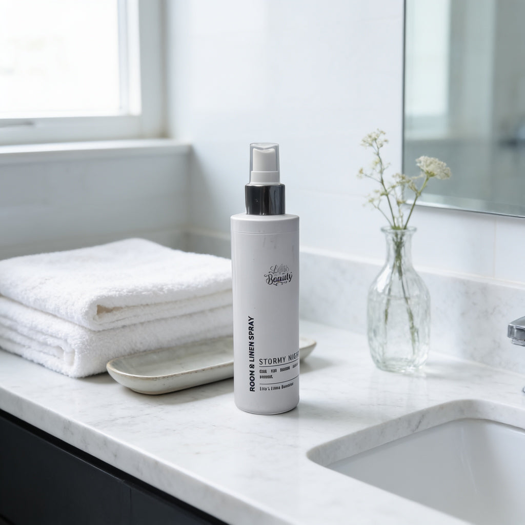 Natural room & linen spray with goat milk, handcrafted for fresh, calming scents in your bathroom