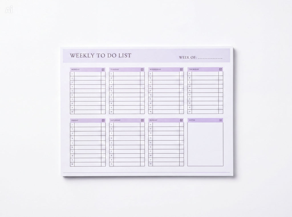 The image is a weekly to-do list with a total of seven columns and twelve rows, providing a structured way to plan and organize tasks for the week.