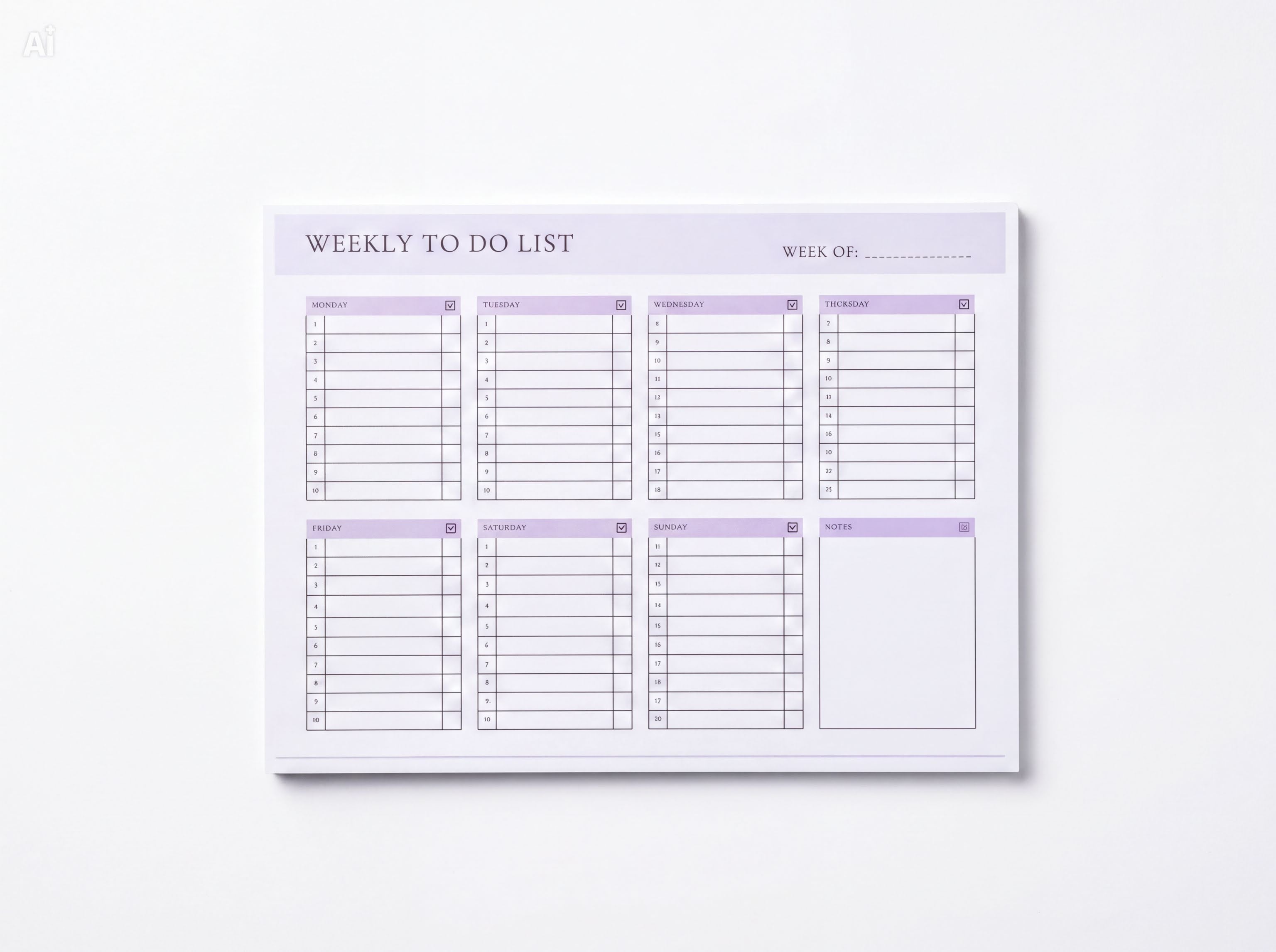 The image is a weekly to-do list with a total of seven columns and twelve rows, providing a structured way to plan and organize tasks for the week.