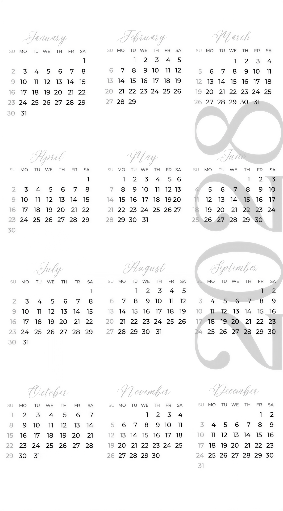 a calendar for the months of the year, with each month represented by a separate image. The calendar is organized into four sections, each representing a different month: January, February, March, and October. The calendar is designed to be used as a visual tool for planning and organizing events, appointments, and other important dates throughout the year.