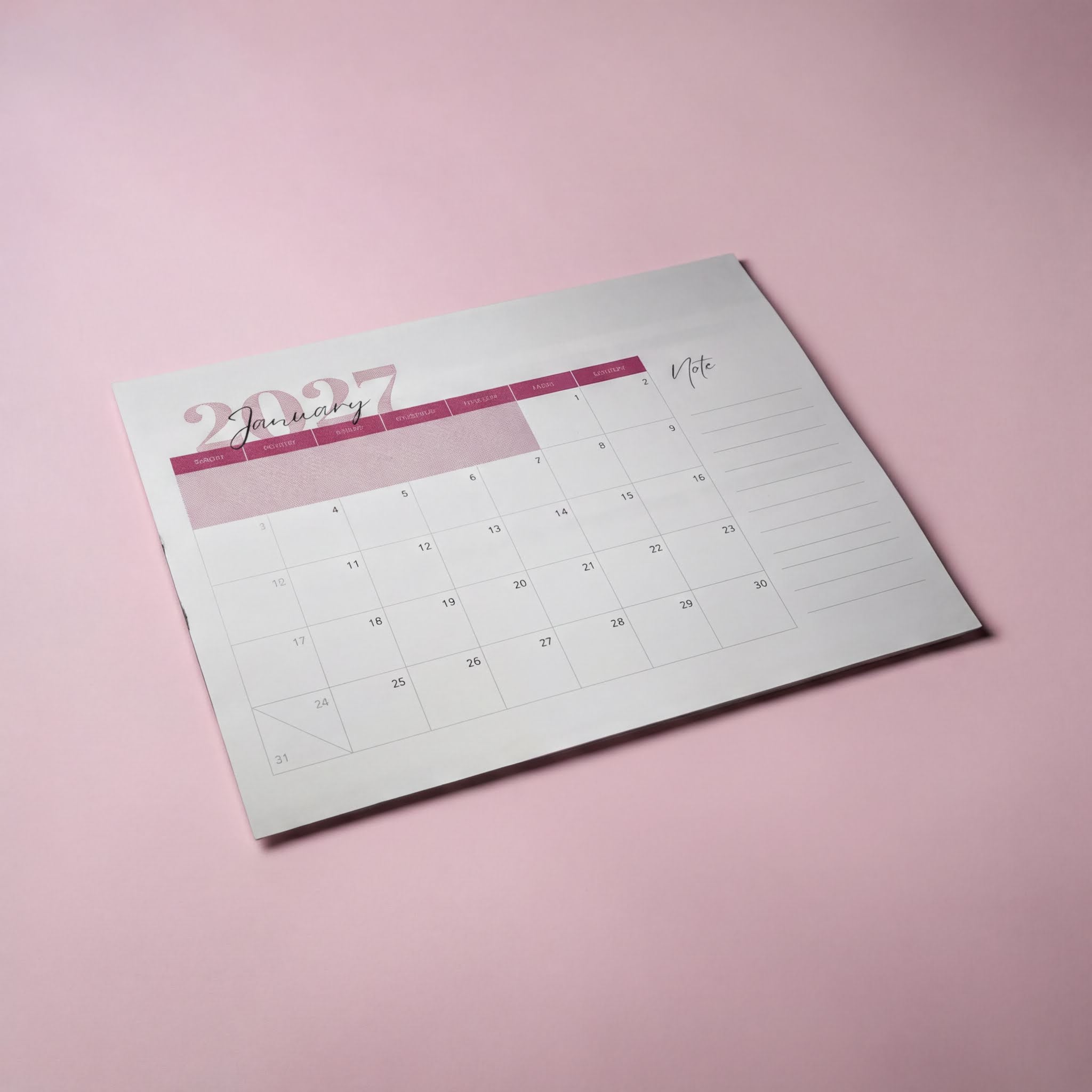 A calendar for the month of January, with the year "2027" displayed at the top.