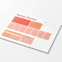 The image is a weekly planner with a calendar and various sections for planning and organizing tasks.