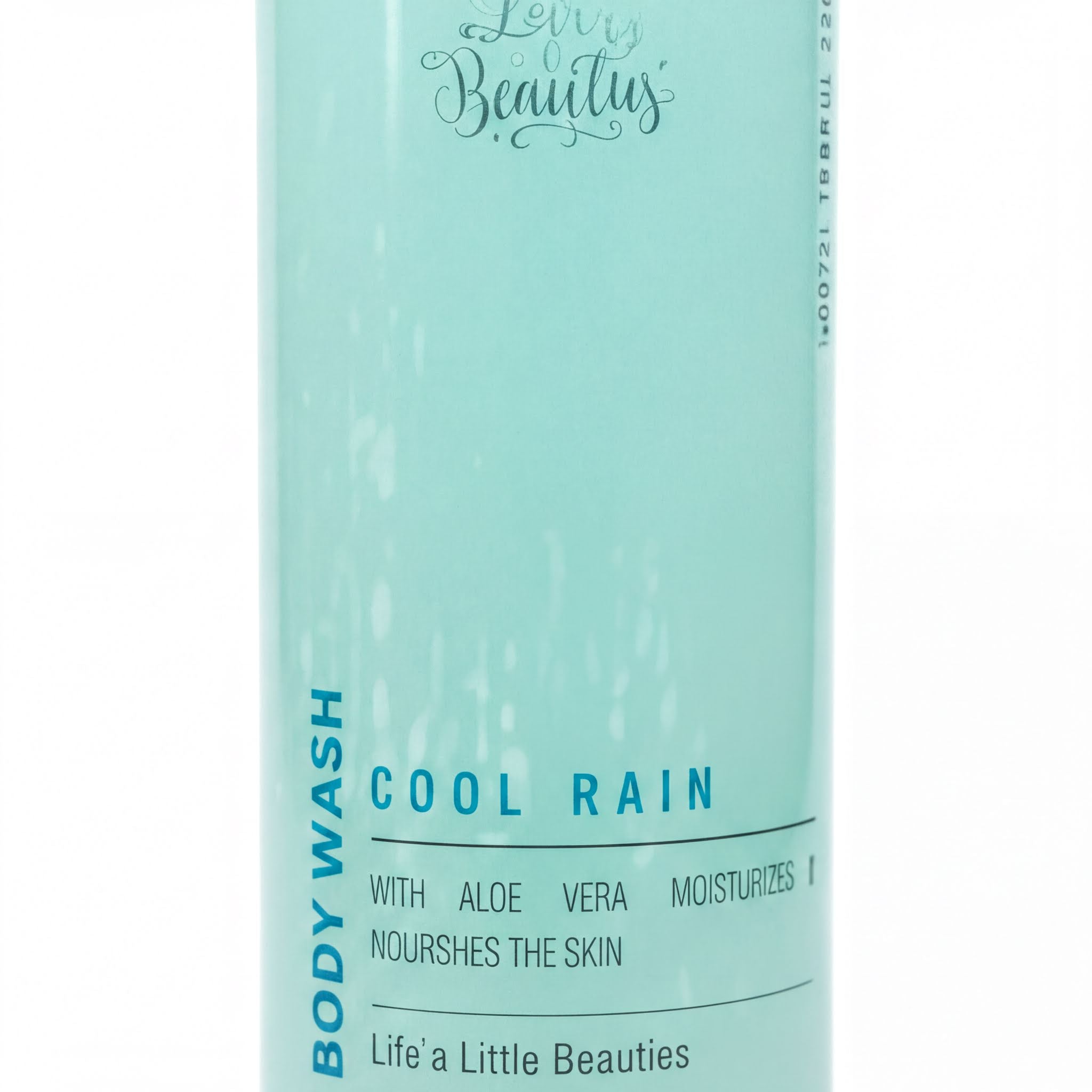a bottle of body wash with a light blue color.