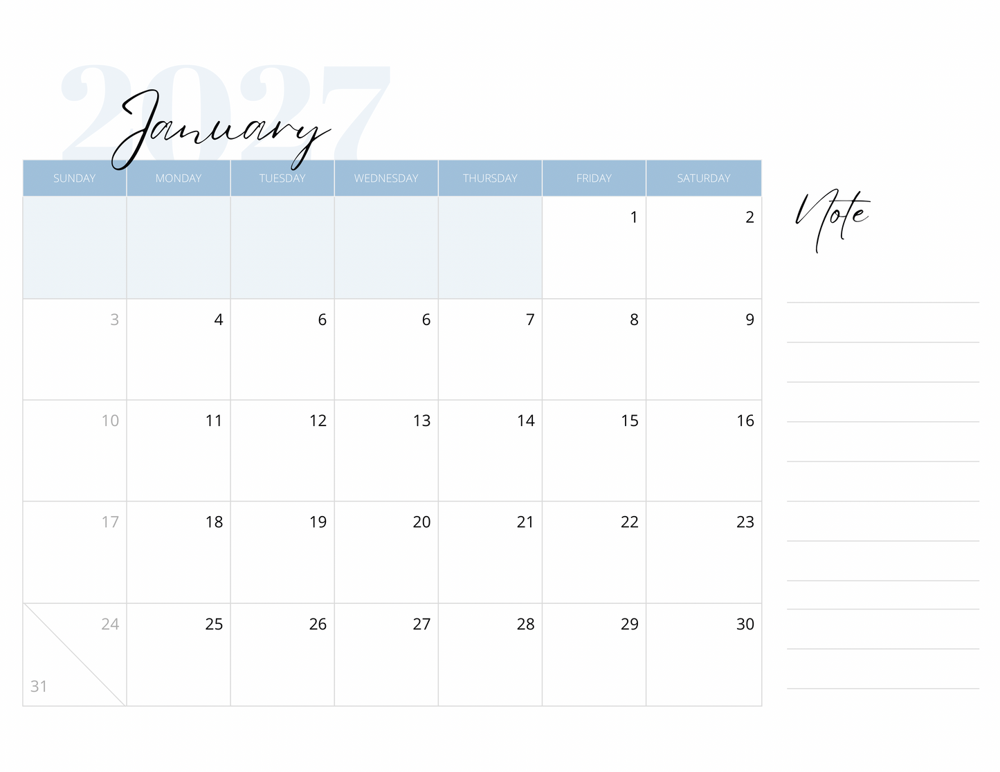 2027 Calendar Notepad - A 76-Page Duo