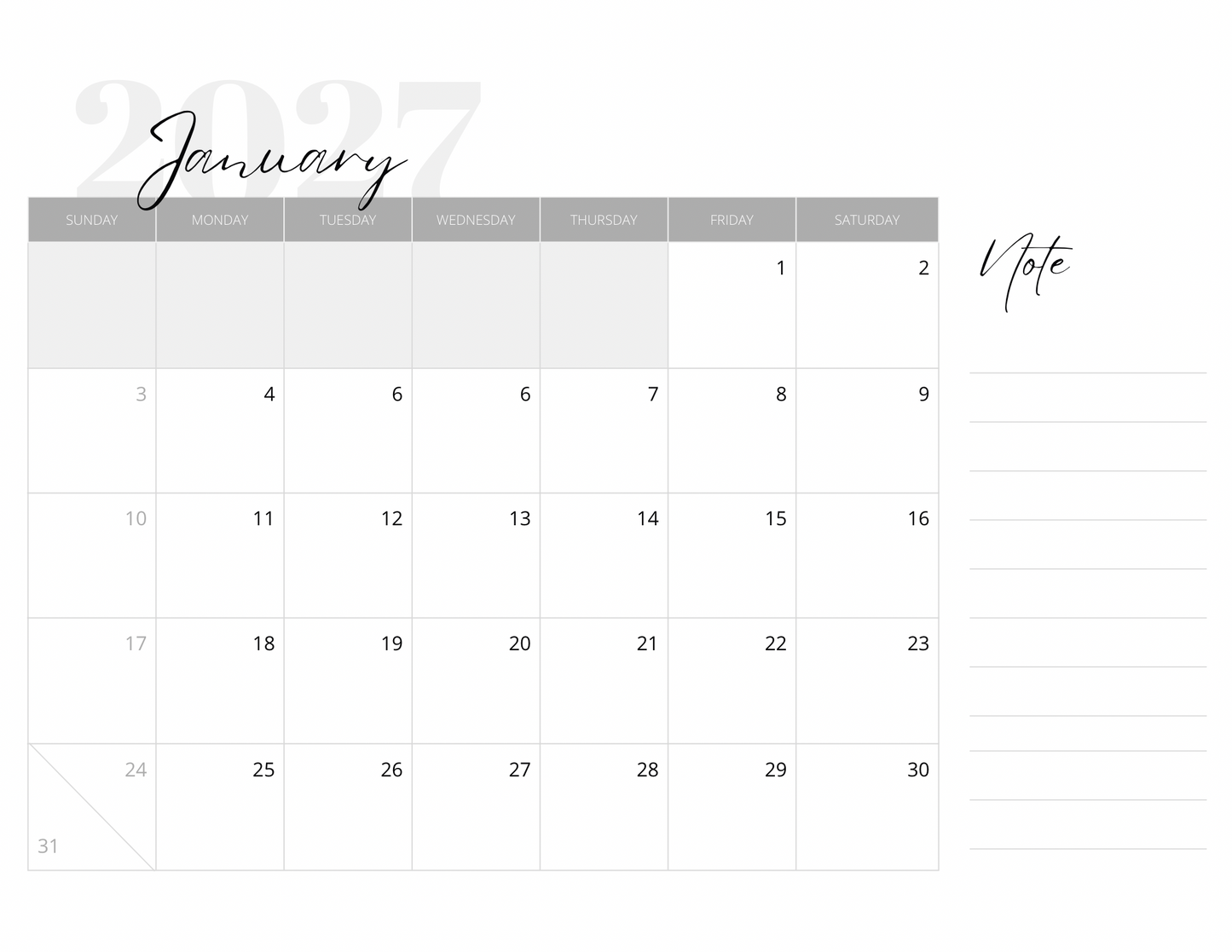 2027 Calendar Notepad - A 76-Page Duo