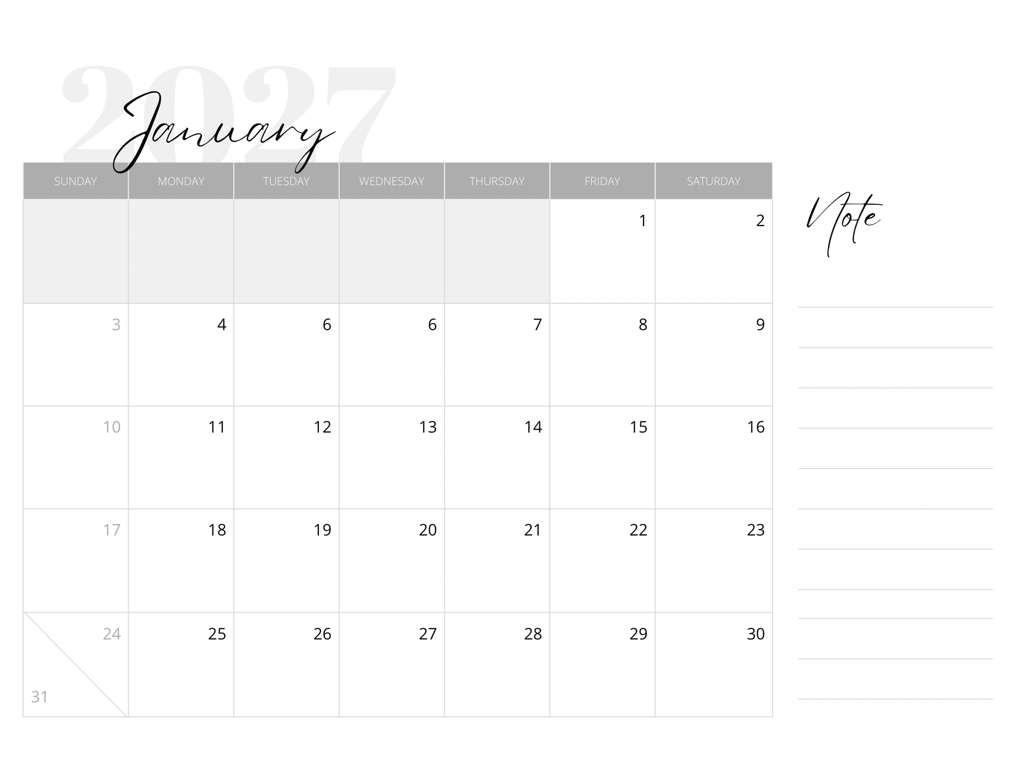2027 Calendar Notepad - A 76-Page Duo