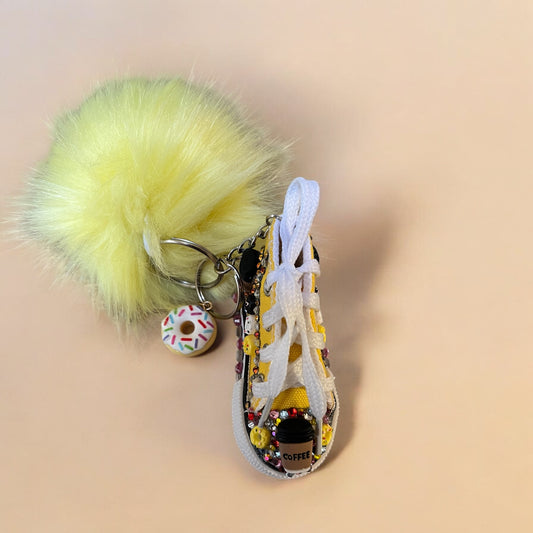 Bedazzled Handmade Converse Keychain: Coffee & a Donut