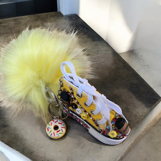 Bedazzled Handmade Converse Keychain: Coffee & a Donut