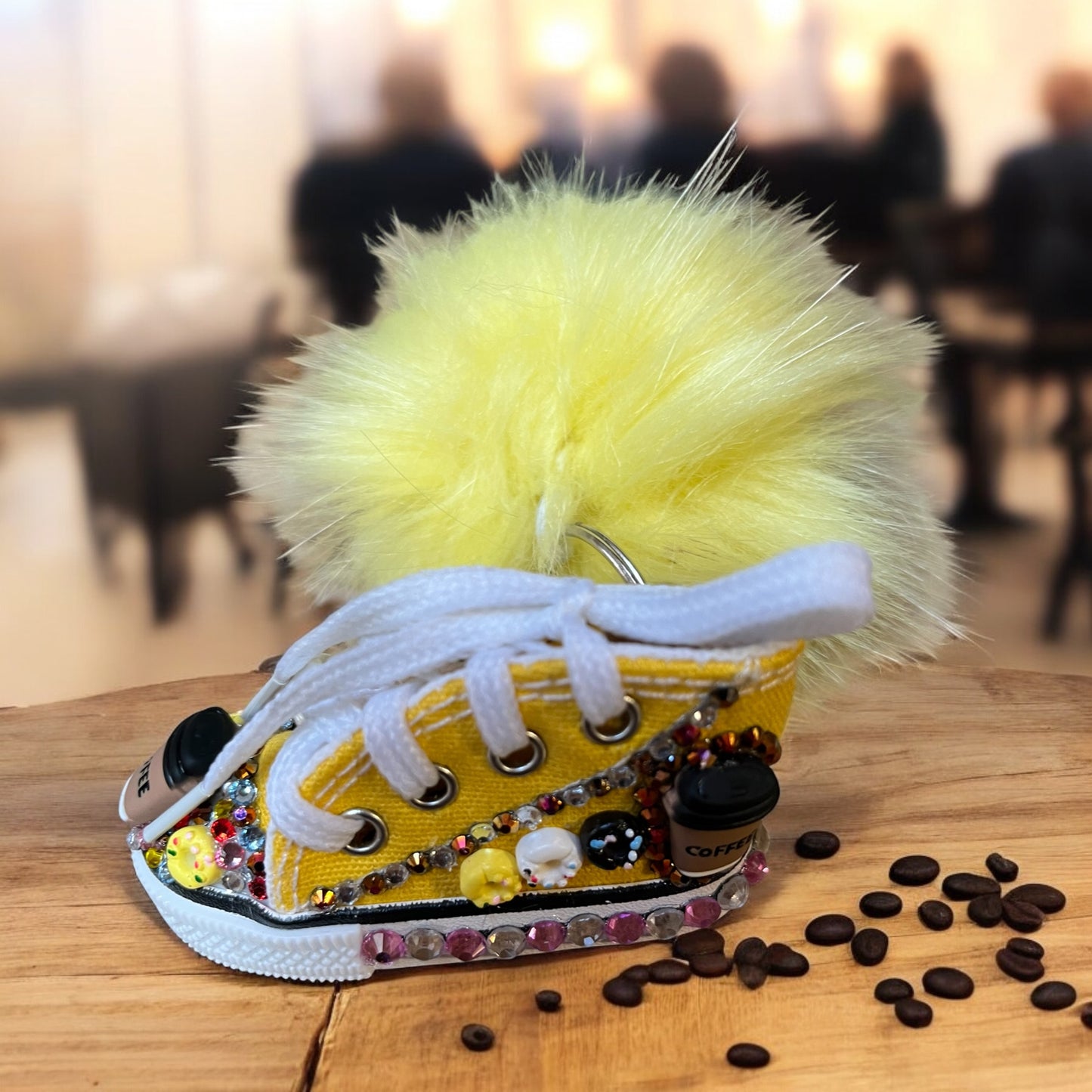 Bedazzled Handmade Converse Keychain: Coffee & a Donut