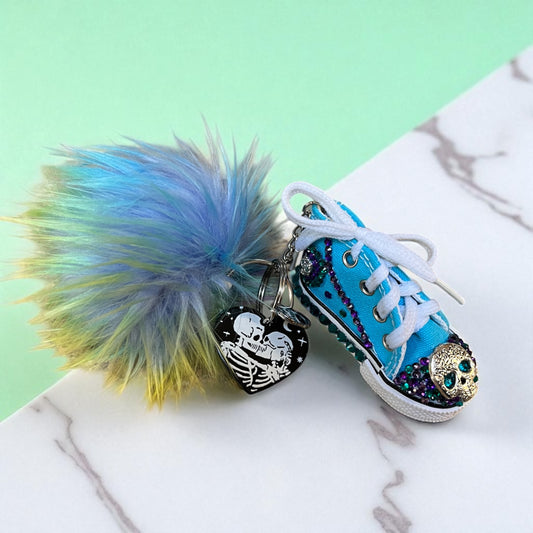 Bedazzled Handsome Converse Keychain - Blue Skull